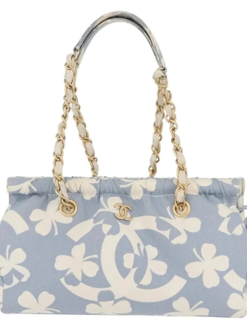 CHANEL Chain Shoulder Bag Canvas Light Blue gold CC Auth 173315SAV